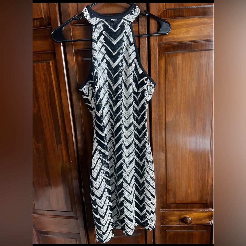 Honey and Rosie Black and White One Shoulder Sheath Dress